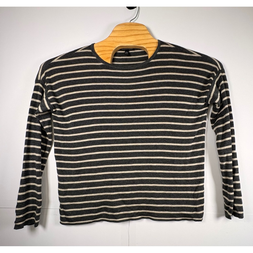 Eileen Fisher Women's Pullover Sweater Merino Wool Blend‎ Striped Gray XS Casual
